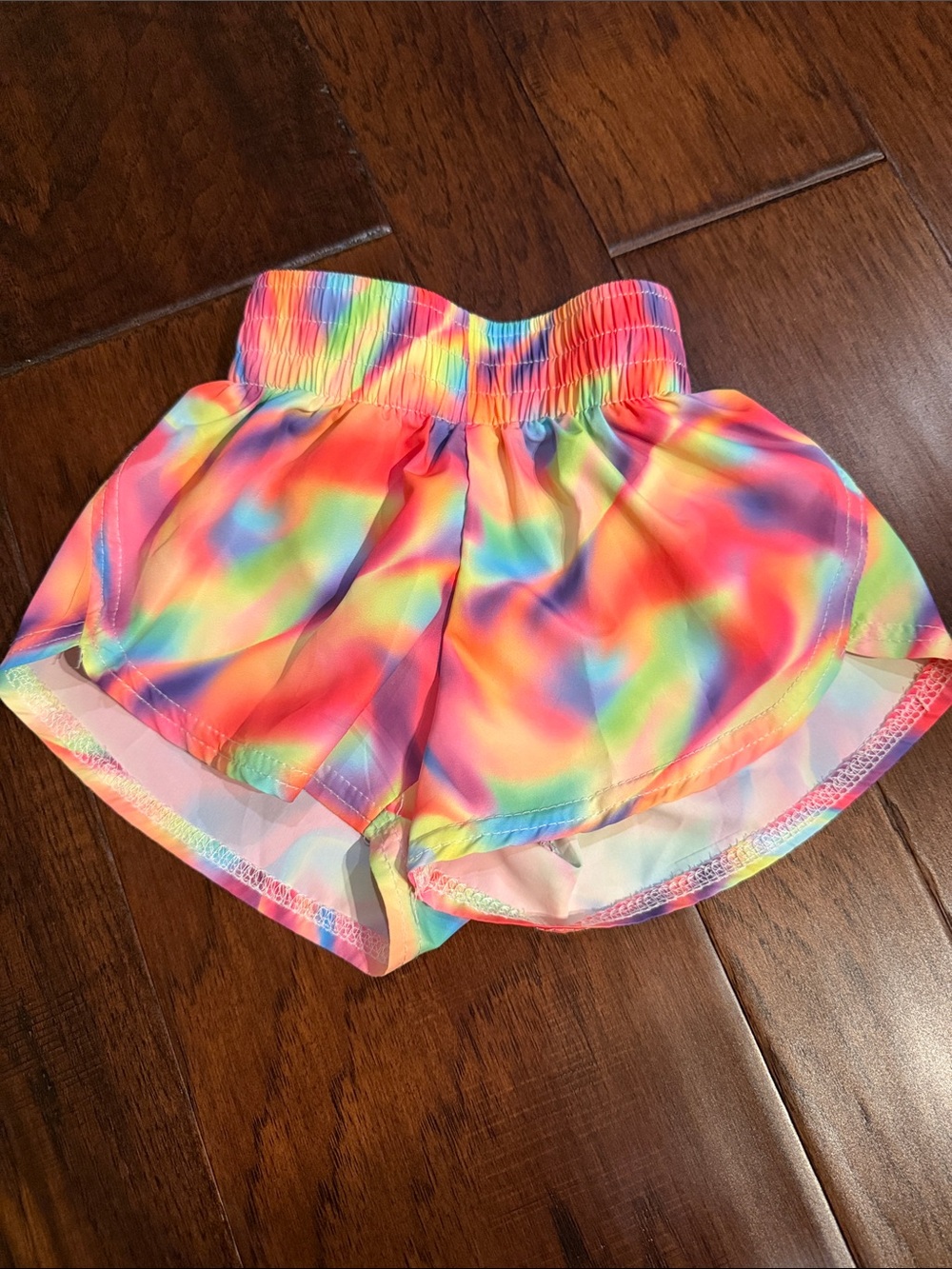 Girls Rainbow Tie-Dye Athletic Shorts with Elastic Waist